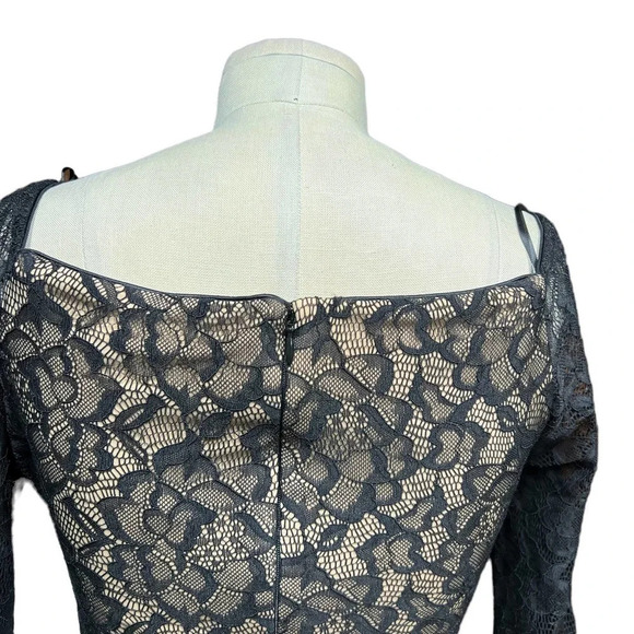 Dress The Population Off Shoulder Blouson Sleeve Lace‎ Dress Black Nude Size S - Picture 8 of 12